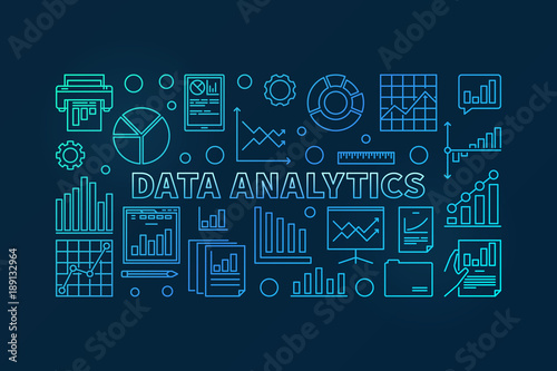 Data analytics concept vector blue illustration