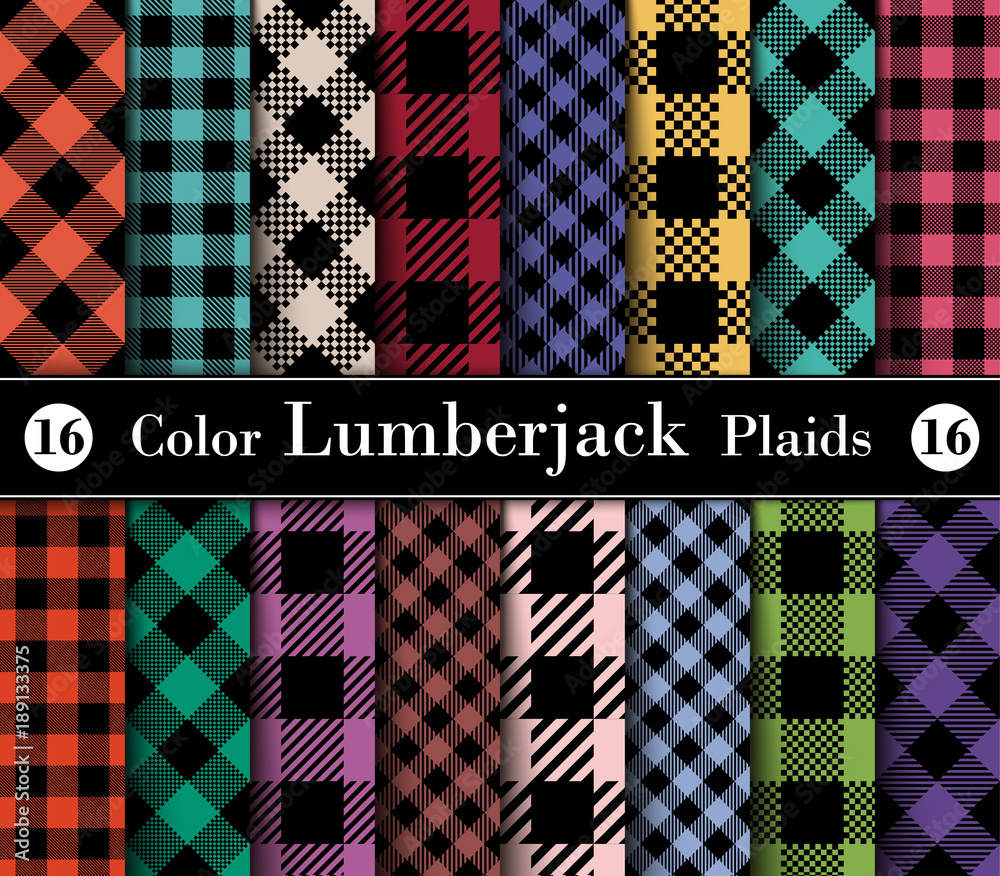 Set Lumberjack Plaid Pattern in  Different Colors.