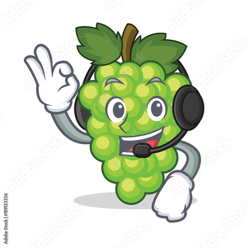 With headphone green grapes mascot cartoon