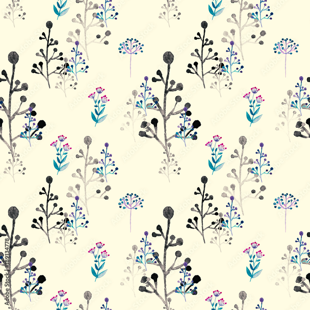 Seamless pattern with watercolor branches and leaves Seamless pattern with watercolor branches and leaves