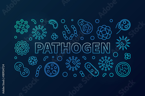 Pathogen horizontal blue illustration. Vector bacteria and virus