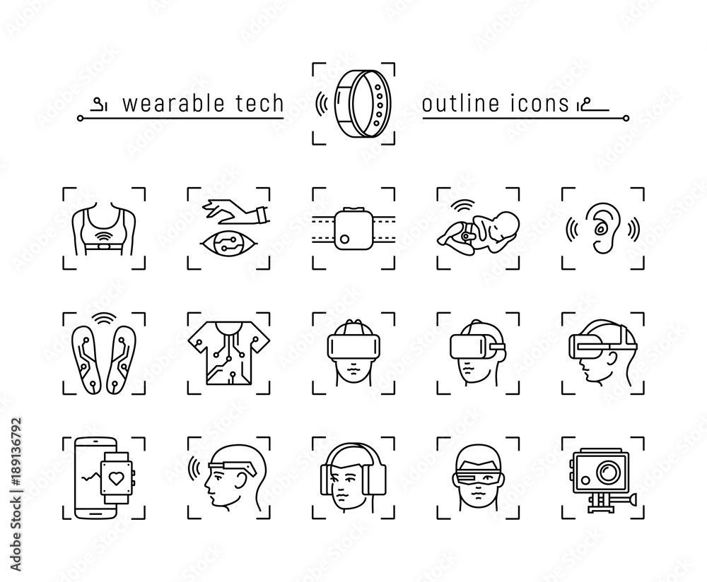 Set of wearable technology icons