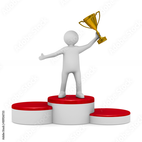 man with trophy cup on whit...