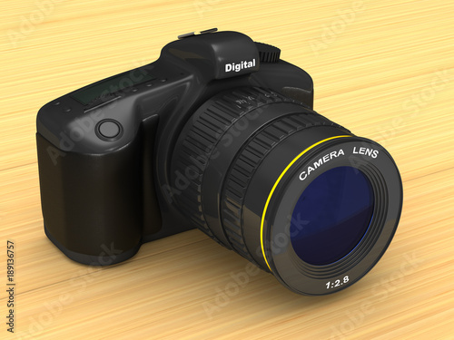 black digital camera. 3D il...
