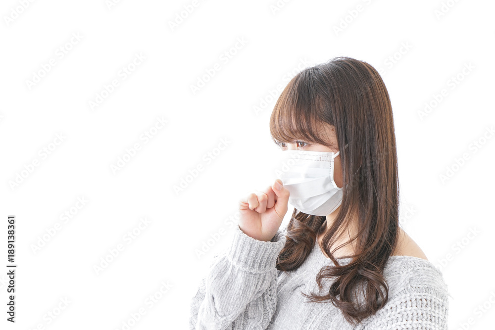 風邪をひいた女性 風邪をひいた女性