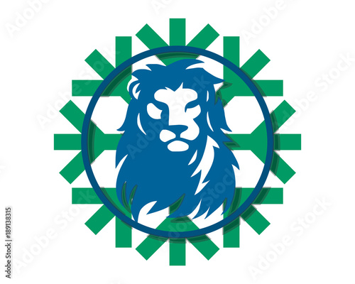 Fototapeta Naklejka Na Ścianę i Meble -  snowflake winter lion leo head image vector icon logo