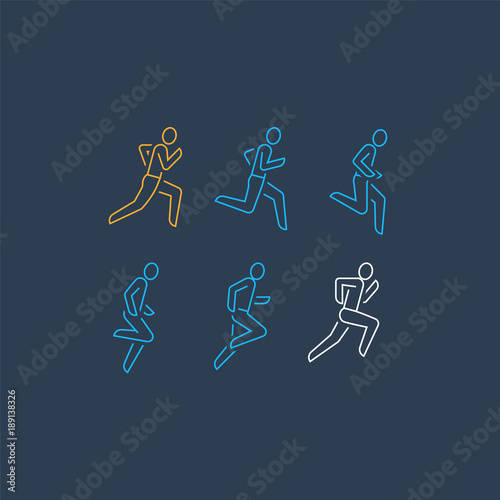 Runner logo, running person line icon, motion sequence set, marathon and triathlon concept