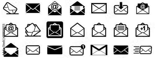 Fotografie, Obraz Black emails vector icon pack