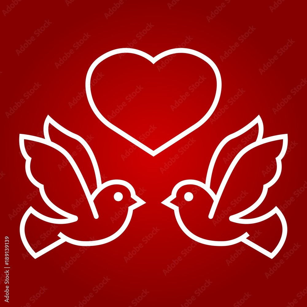 Wedding doves with heart line icon, valentines day
