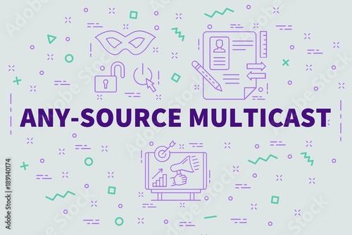 Conceptual business illustration with the words any-source multicast