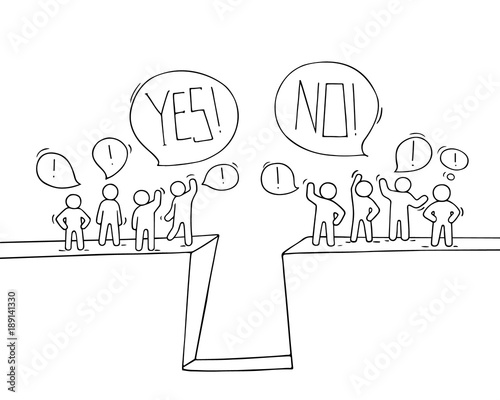 Cartoon working little people with speech bubbles.