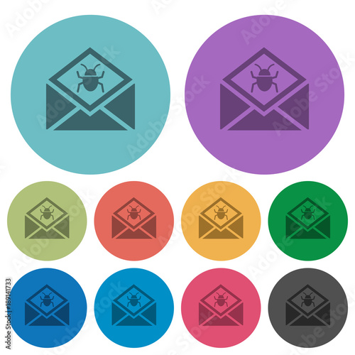 Open mail with malware symbol color darker flat icons