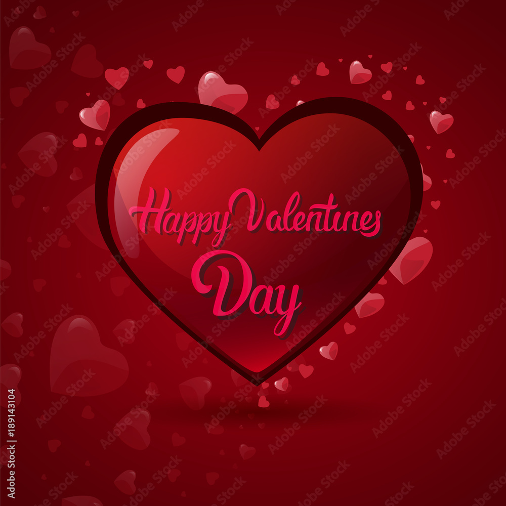 Happy Valentine Day Lettering In Heart Shape, Cute Greeting Card Design Flat Vector Illustration