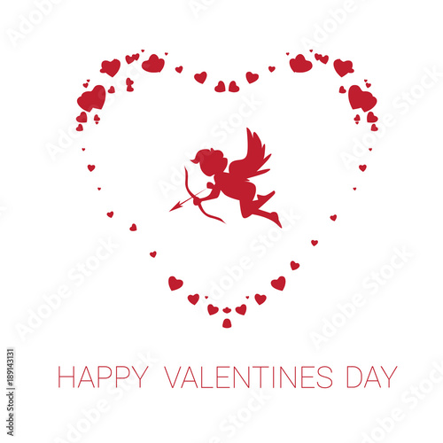 Fototapeta Naklejka Na Ścianę i Meble -  Happy Valentine Day Greeting Card, Cute Cupid In Heart Shape Template Holiday Background Flat Vector Illustration