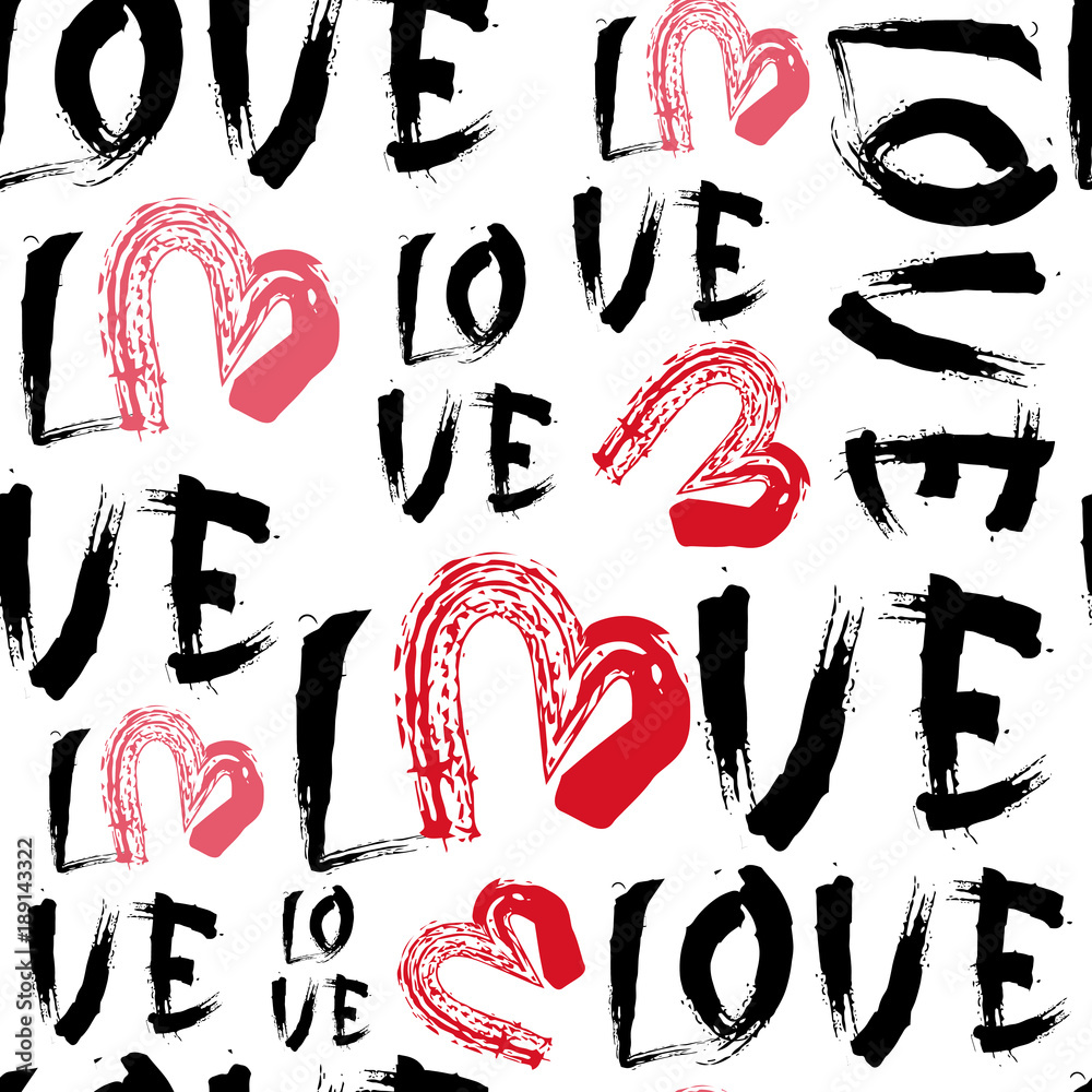 Love Seamless Pattern With Grunge Hearts On White Background Valentines Day Style Vector Illustration Love Seamless Pattern With Grunge Hearts On White Background Valentines Day Style Vector Illustration