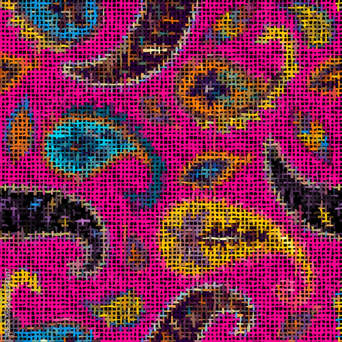 Seamless background pattern. Imitation of a texture of rough canvas painted with paisley.