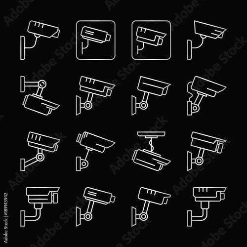 CCTV cameras silver icons - vector symbols