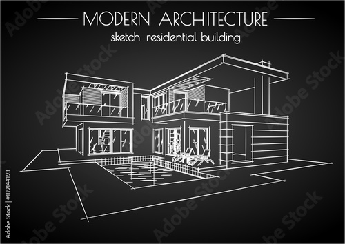 modern architecture sketch residential building