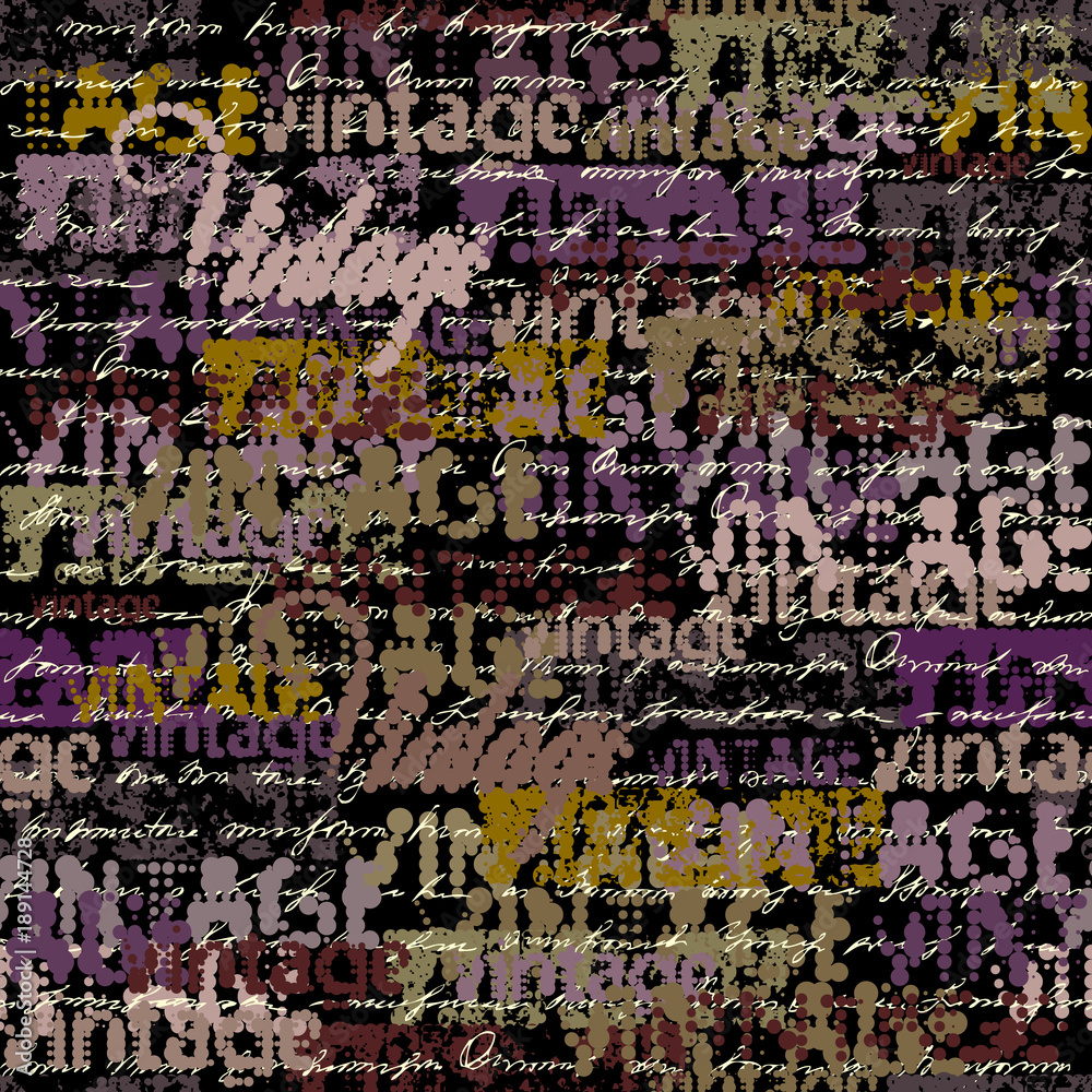 Seamless background pattern. Halftone grunge pattern with a Vintage words.