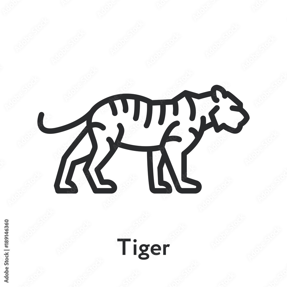 Wild Bengal Tiger Standing Minimal Flat Line Outline Stroke Icon Stock  Vector