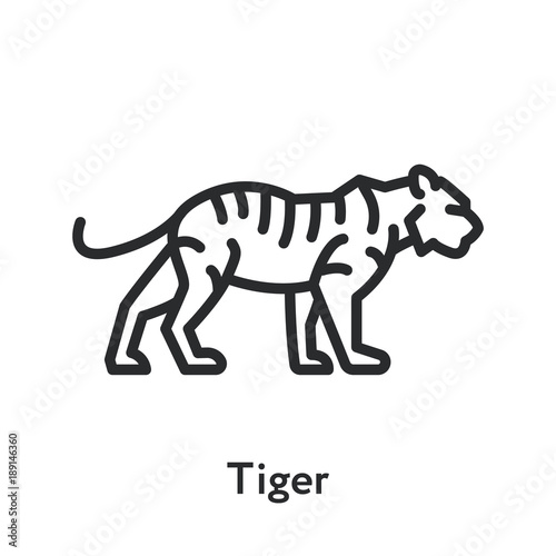 Wild Bengal Tiger Standing Minimal Flat Line Outline Stroke Icon