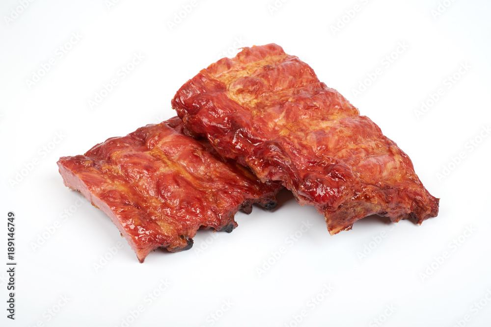 Roasted pork ribs isolated on white background