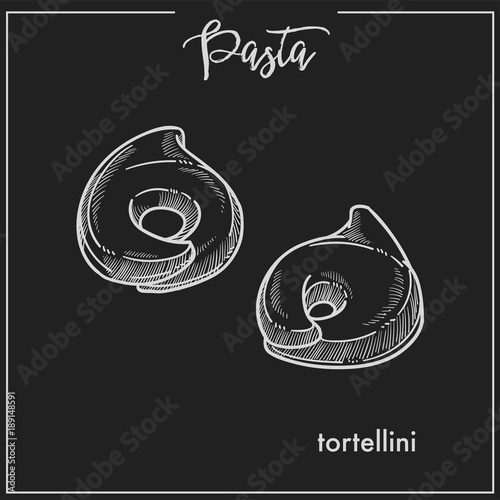 Pasta Tortellini chalk sketch for Italian cuisine menu or packaging design on black background