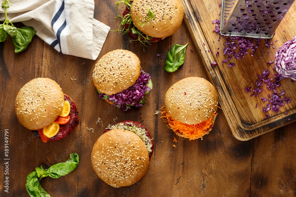 Set different vegetarian burgers. Healthy food background Set different vegetarian burgers. Healthy food background