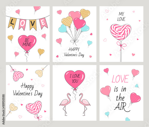 Set Happy Valentine's Day cards. Vector illustration