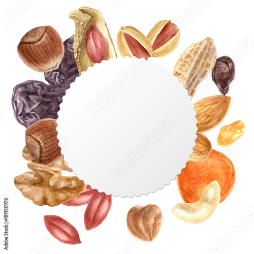 Round emblem with nuts and dried fruits
