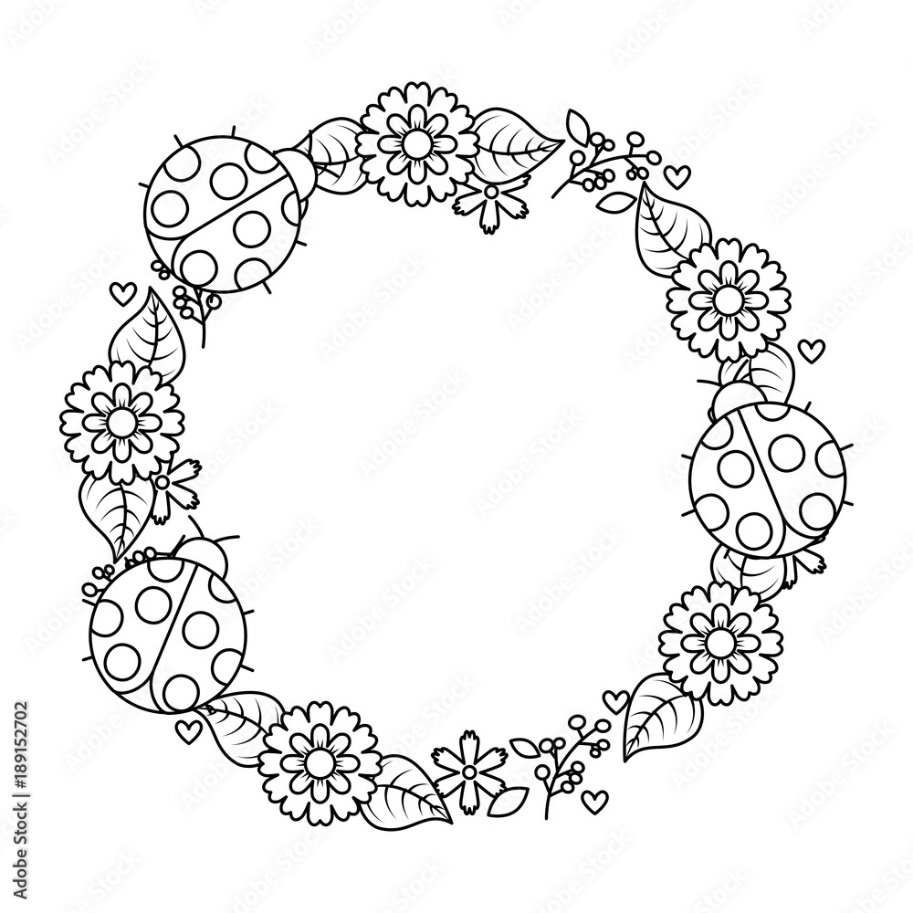 beautiful floral wreath with spring flowers leaves vector illustration outline image beautiful floral wreath with spring flowers leaves vector illustration outline image