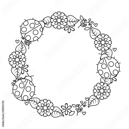 beautiful floral wreath with spring flowers leaves vector illustration outline image