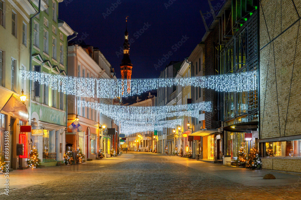 Tallinn. Viru Street at night. Tallinn. Viru Street at night.