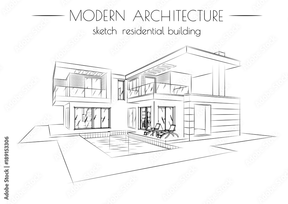 the modern architecture. sketch of houses on a white background