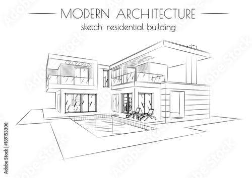 the modern architecture. sketch of houses on a white background