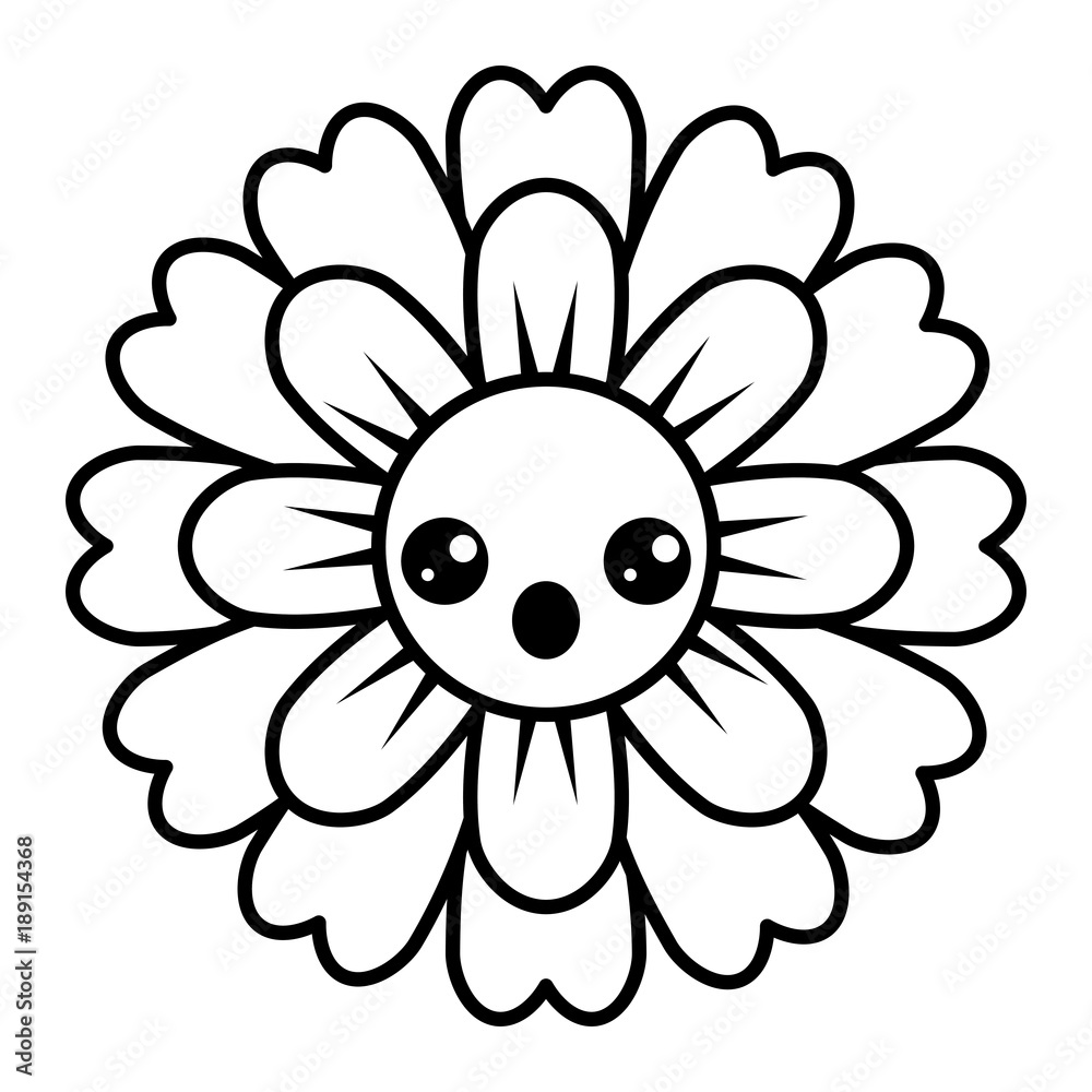 flower kawaii cartoon cute petals vector illustration outline image