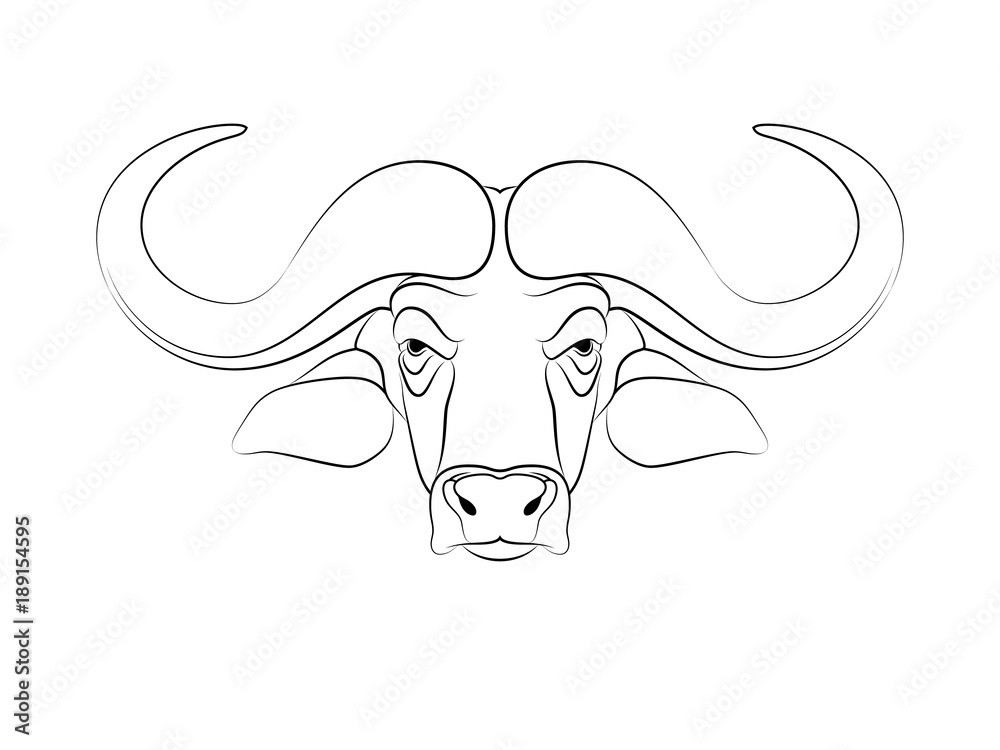 Graphic print of African buffalo outline. White background. Graphic print of African buffalo outline. White background.
