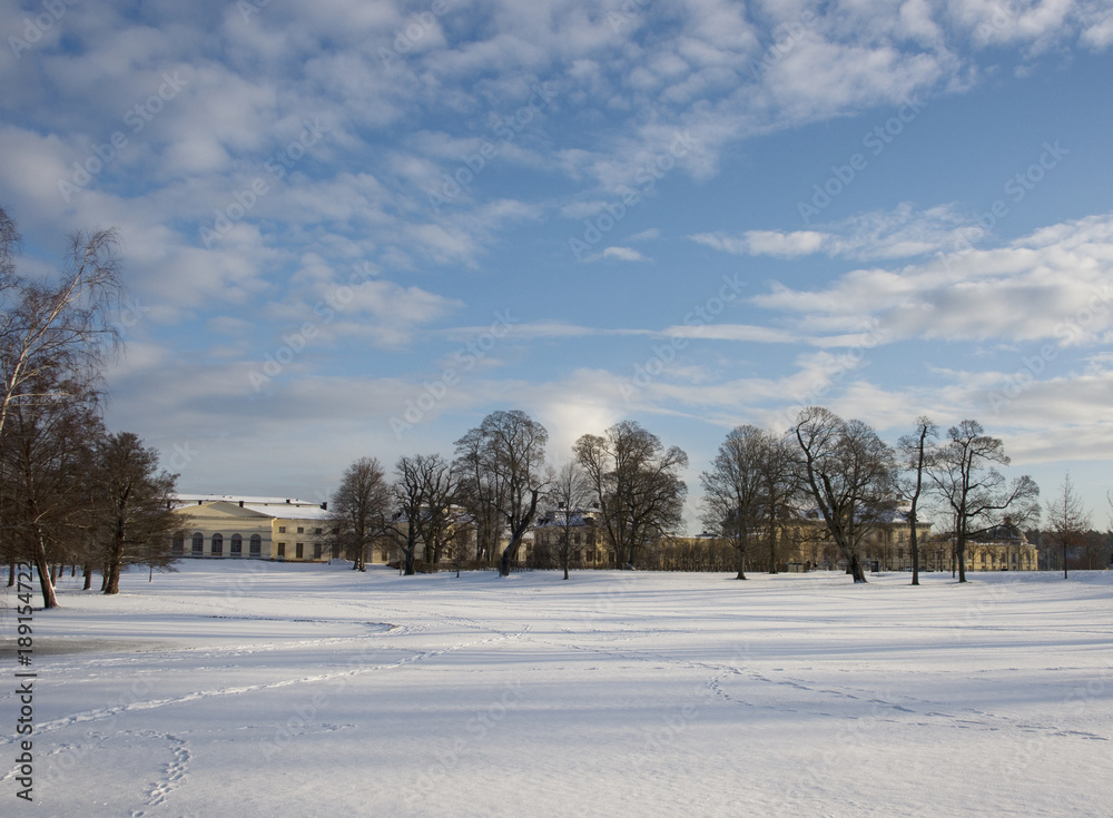 Drottningholm park a cold winter day with snow Drottningholm park a cold winter day with snow
