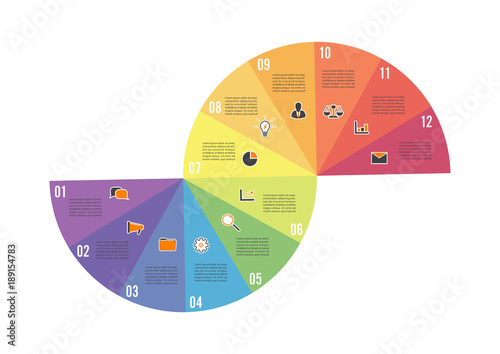 Circle chart infographic template with 12 options for presentations, advertising, layouts, annual reports