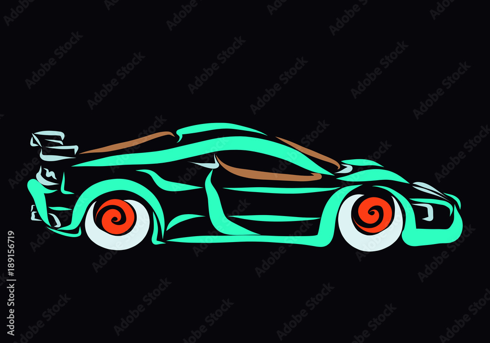 Colorful racing car on a black background