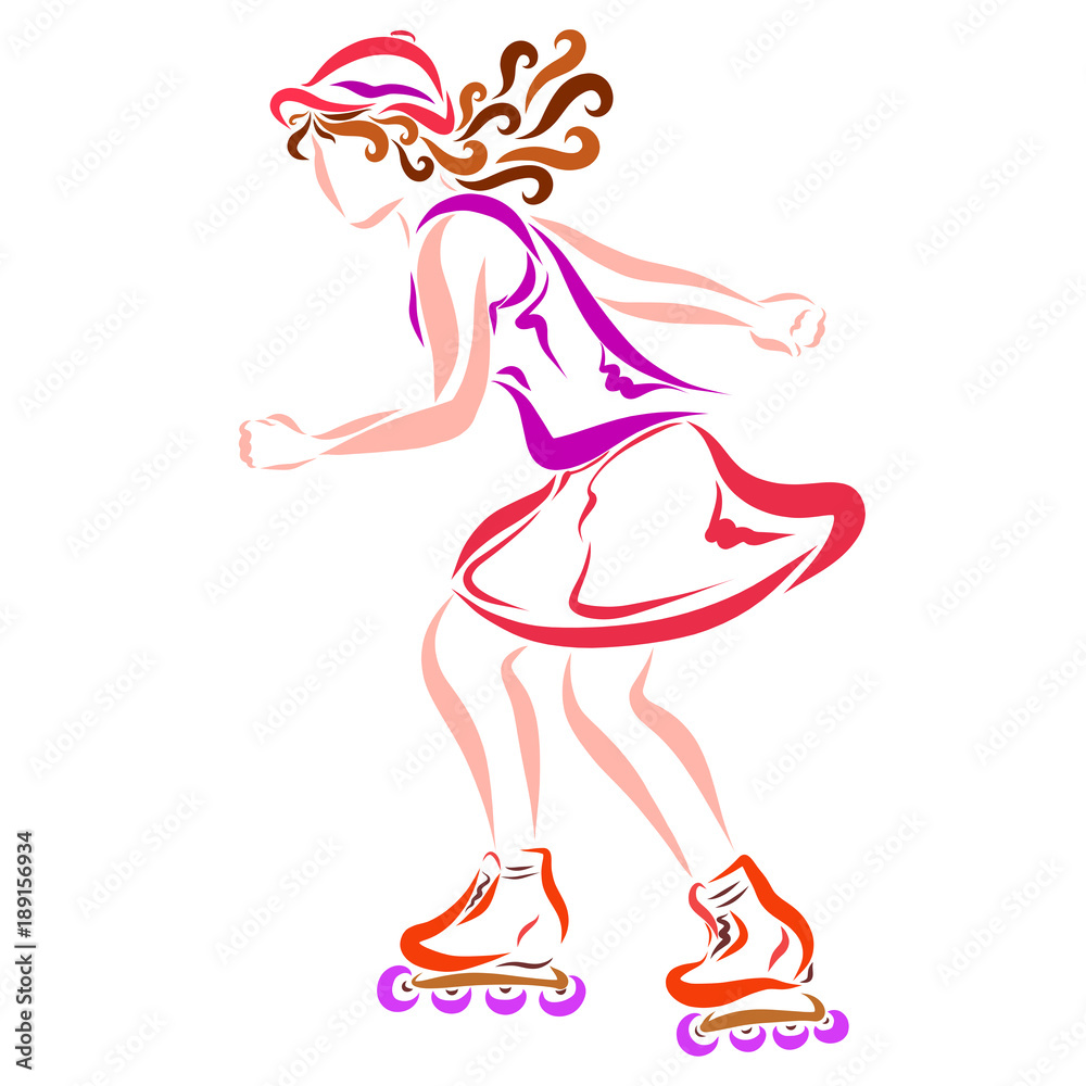 The girl quickly moves on roller skates