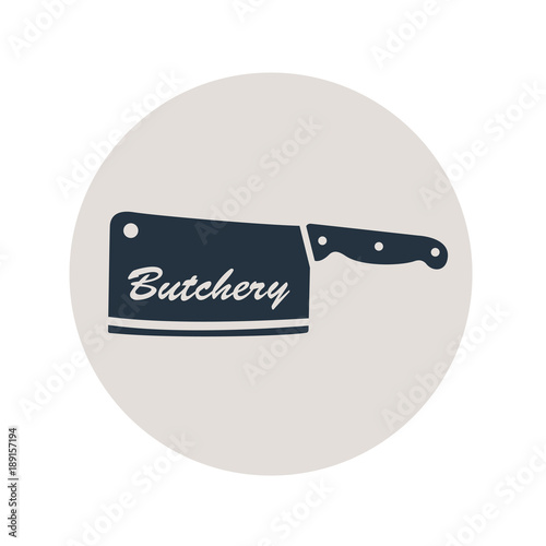 Icono plano Butchery en cuchillo carnicero en circulo gris