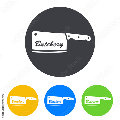 Icono plano Butchery en cuchillo carnicero en circulo varios colores