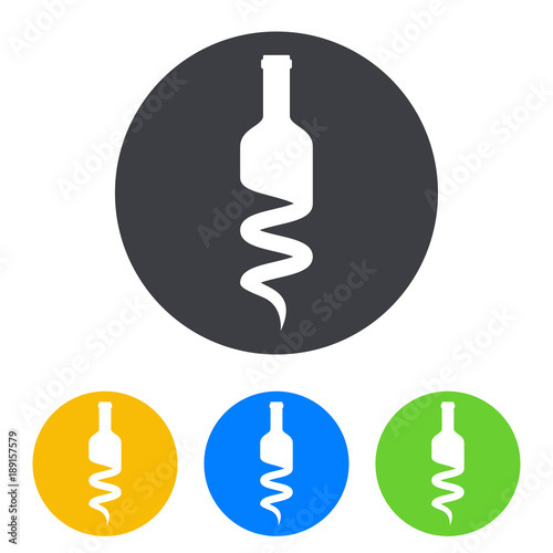 Logotipo botella de vino mitad sacacorchos en circulo varios colores