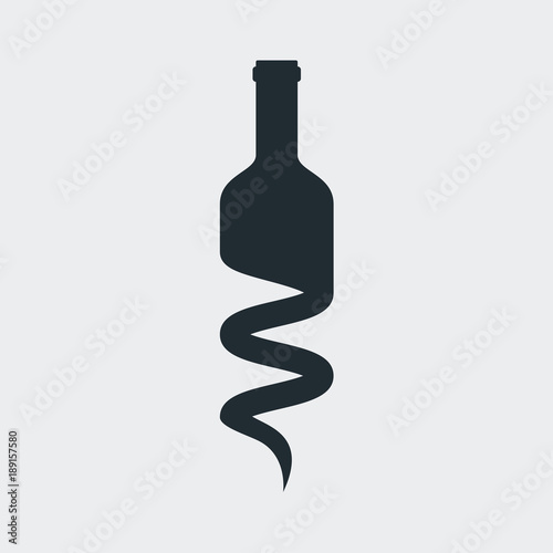 Logotipo botella de vino mitad sacacorchos en fondo gris