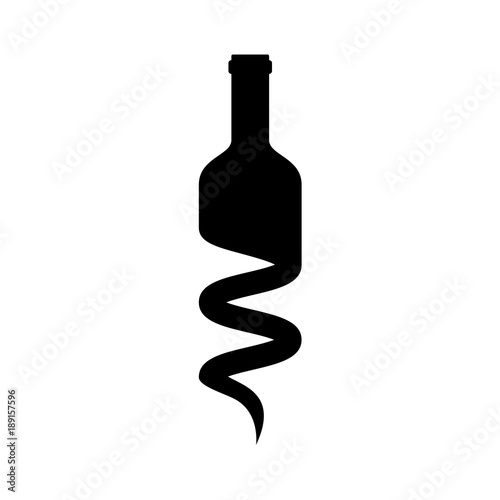 Logotipo botella de vino mitad sacacorchos negro en fondo blanco Fototapete
