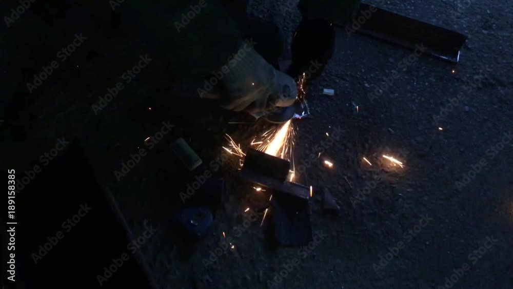 Sparks in the dark when processing metal Sparks in the dark when processing metal