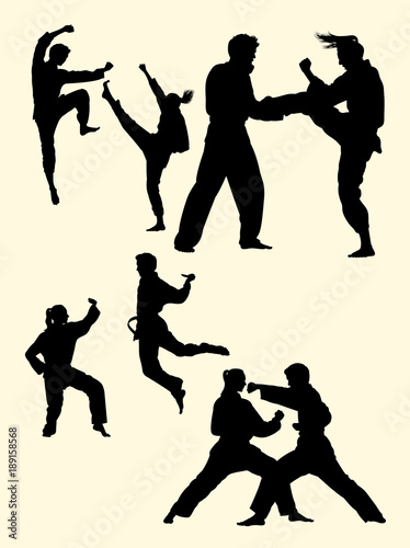Couple exercising karate martial art silhouette 04. Good use for symbol, logo, web icon, mascot, sign, or any design you want.