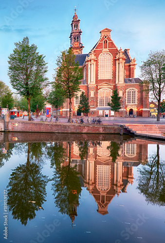 Canvas Print Amsterdam Canals - Westerkerk Church, Netherlands, Holland, Europe