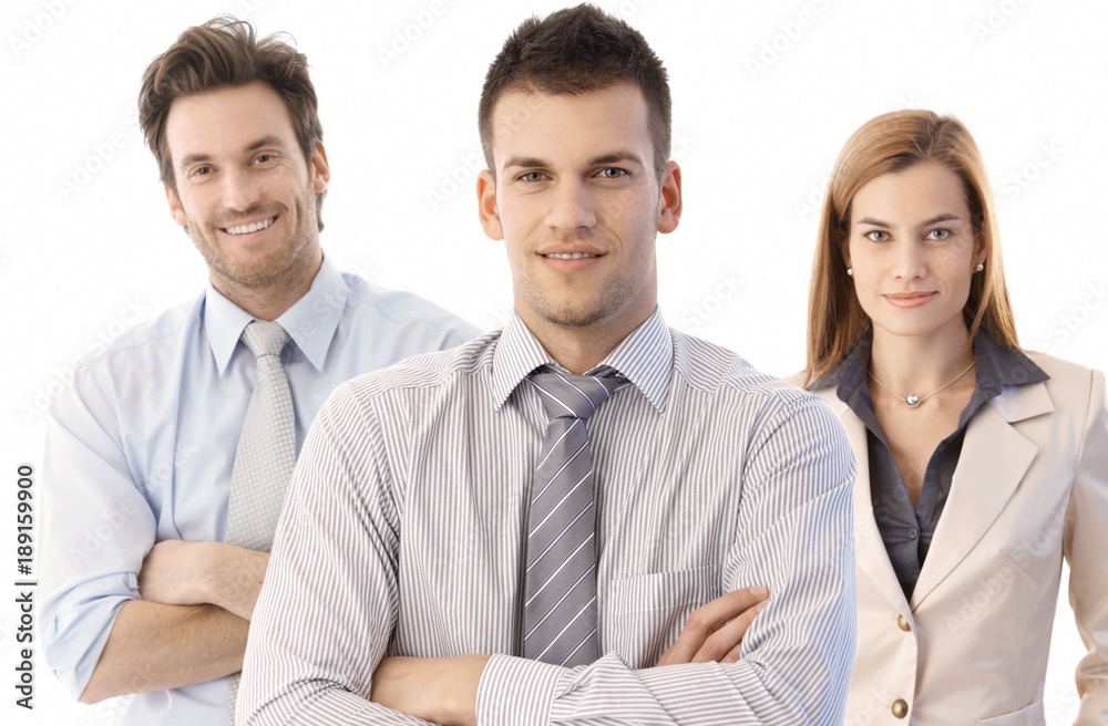 Young business team lead by happy businessman Young business team lead by happy businessman